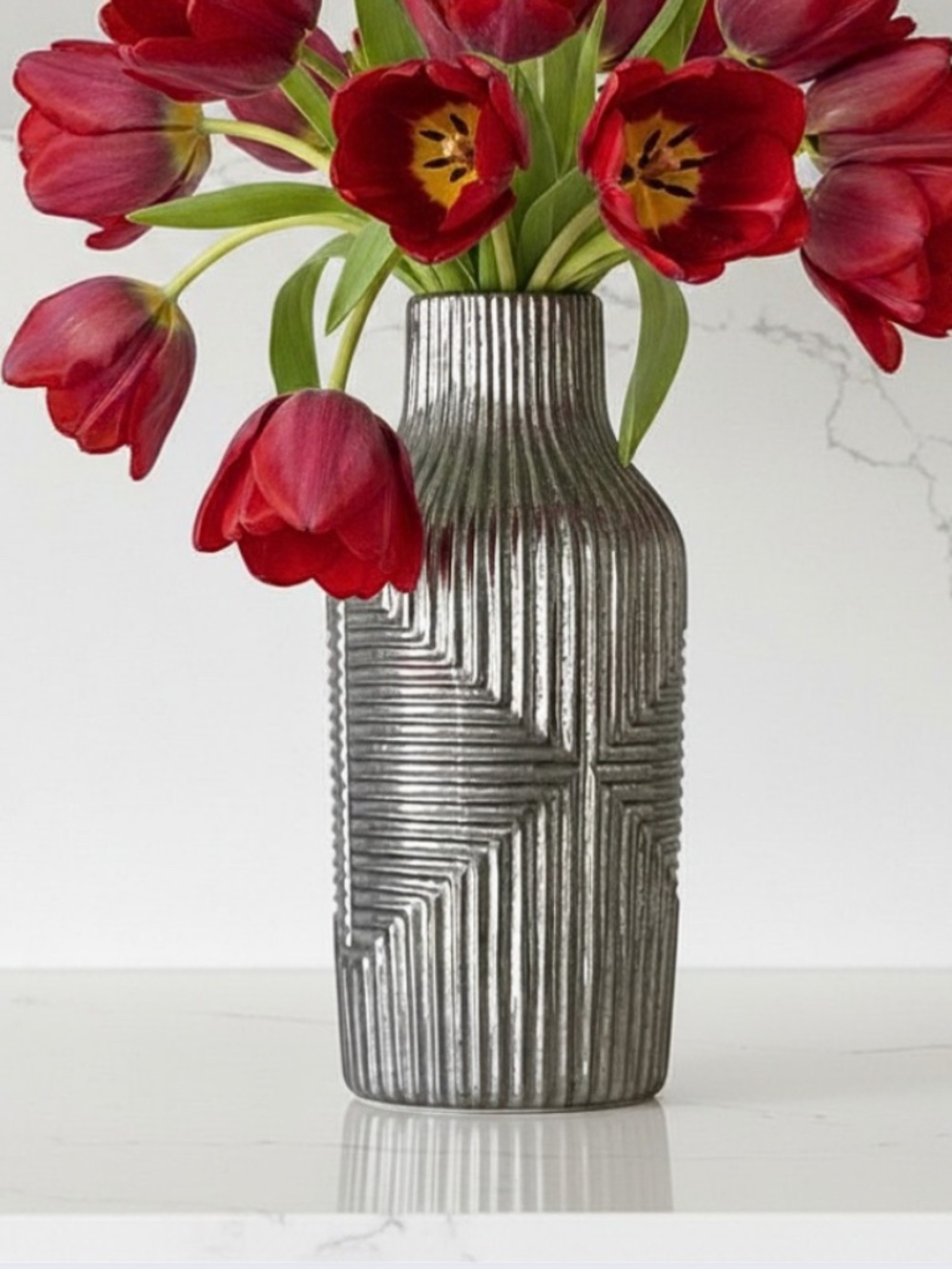 Tall Grey Metal Vase